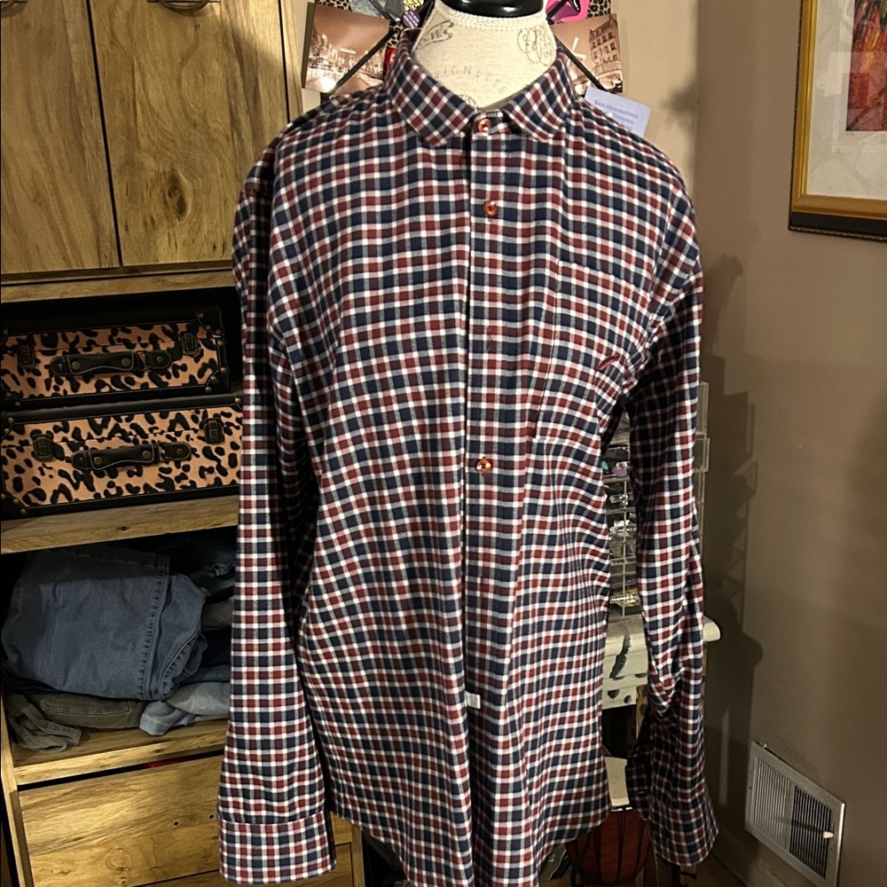 Publish Men's Plaid Shirt - Red and Blue Flannel - Large